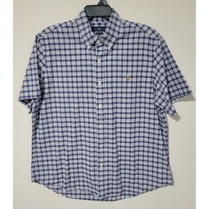Ralph Lauren Classic Fit Button Down Shirt Mens XL Blue Plaid Flesh Pony